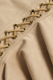 Lace Up Mid Rise Mini Skirt in Tan