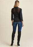 Feather Cuff Mock Neck Top Black