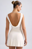 Off Shoulder Cowl Back A Line Mini Dress in Ivory