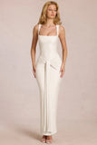 Square Neck Tie Gather Maxi Dress in Pearl