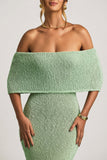 Bouclé Off Shoulder Maxi Dress in Mint