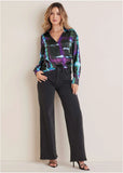 Plaid Wrap Blouse Blurred Plaid