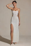 Embellished Cut Out Fishtail Maxi Dress in White