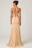 Embellished Corset Fishtail Gown in Floral Beige