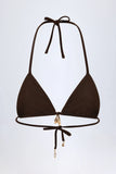 Charm Detail Triangle Bikini Top in Dark Chocolate