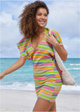Crochet Mini Cover Up Dress Green Multi