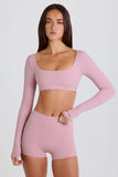 Long Sleeve Crop Top in Mauve