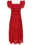 Textured Ruffle Maxi Dress Red