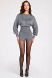Fine Knit Long Sleeve Romper in Grey