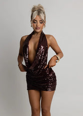 Silent Allure Cowl Neck Two Piece Wine