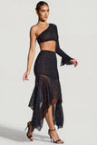 Embellished Handkerchief Hem Skirt in Black