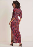 Drape Sleeve Maxi Dress Red Lagoon Geo