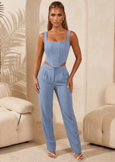 Already Over Corset Top and Trousers Two Piece Blue