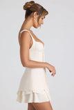 Ruffle Trim Button Detail Corset Mini Dress in Ivory