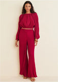 Plisse Wide Leg Pants Red