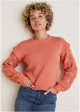 Pointelle Sleeve Crew Neck Burnt Coral