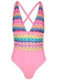 Crochet Open Back One Piece Pink Multi