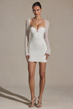 Embellished Long Sleeve Mini Dress in White