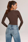Modal Plunge Long Sleeve Bodysuit in Chocolate Brown
