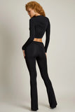 Asymmetric Draped Mid Rise Flared Trousers in Black