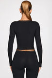Ribbed Modal Square Neck Long Sleeve Top in Black
