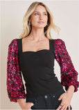 Sheer Sequined Sleeve Top Black Pink