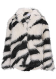Zebra Print Faux Fur Coat White Multi