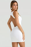 Modal High Neck Open Back Mini Dress in White