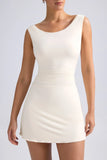 Off Shoulder Cowl Back A Line Mini Dress in Ivory