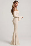 Off Shoulder Ruffle Lace Maxi Dress in Ivory