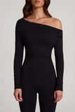 Modal Off Shoulder Long Sleeve Jumpsuit in Black