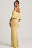Bouclé Off Shoulder Maxi Dress in Yellow