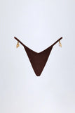 Charm Detail Thong Bikini Bottoms in Dark Chocolate