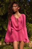 Cowl Neck Mini Dress in Fuchsia Pink