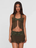 ADELINA TOP GREEN KHAKI GREEN IVORY