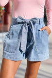 Wherever You Are Light Wash Belted Denim Shorts