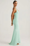 Ruched Backless Halterneck Gown in Mint