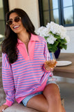 Keep It Easy Purple And Pink Striped Quarter Zip Pullover