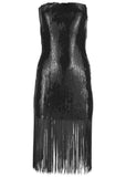 Sequined Fringe Mini Dress Jet Black