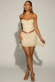 Embellished Draped Mid Rise Mini Skirt in White