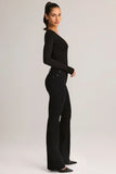 Denim Mid Rise Flared Jeans in Black