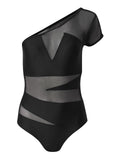 Asymmetrical Mesh One Piece Black Beauty