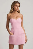 Sweetheart Neck Strapless Structured Mini Dress in Soft Pink