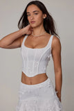 Embellished Lace Up Corset Top in White