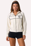 Terry Towelling Zip Up Cropped Sweatshirt in Ivory