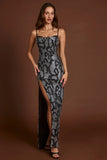 Embellished Peekaboo Cowl Neck Dress in Silver Snake