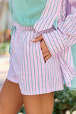 Palm Grove Light Pink and Green Striped Pull On Boxer Shorts