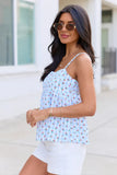 Sweet As Can Be Blue Cherry Gingham Print Tank