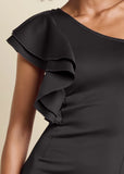 One Shoulder Ruffle Dress Black