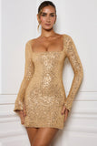 Embellished A Line Mini Dress in Gold